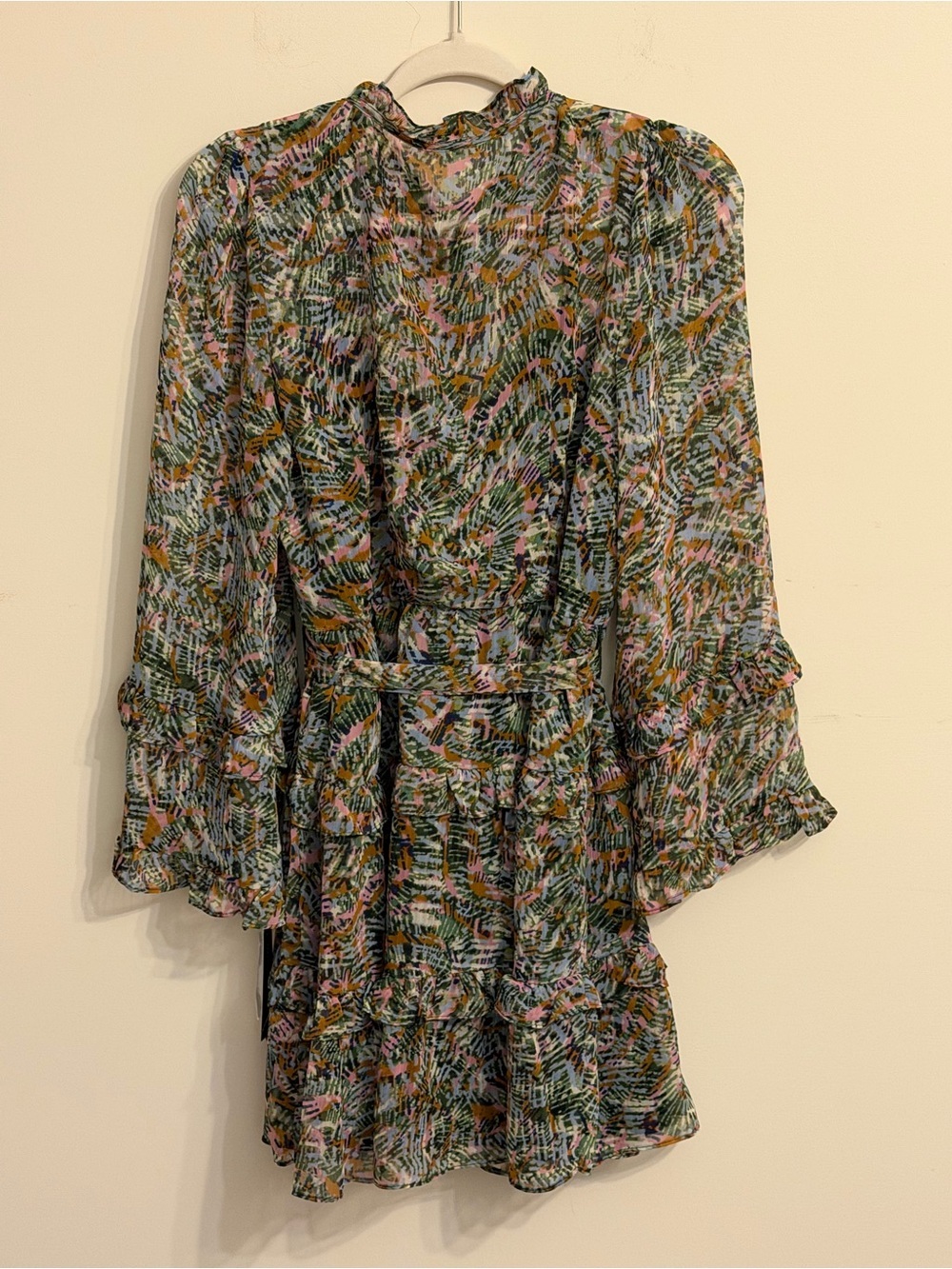 Donna Morgan Green Multi-Print Ruffle Long-Sleeve Mini Dress - Picture 4 of 4